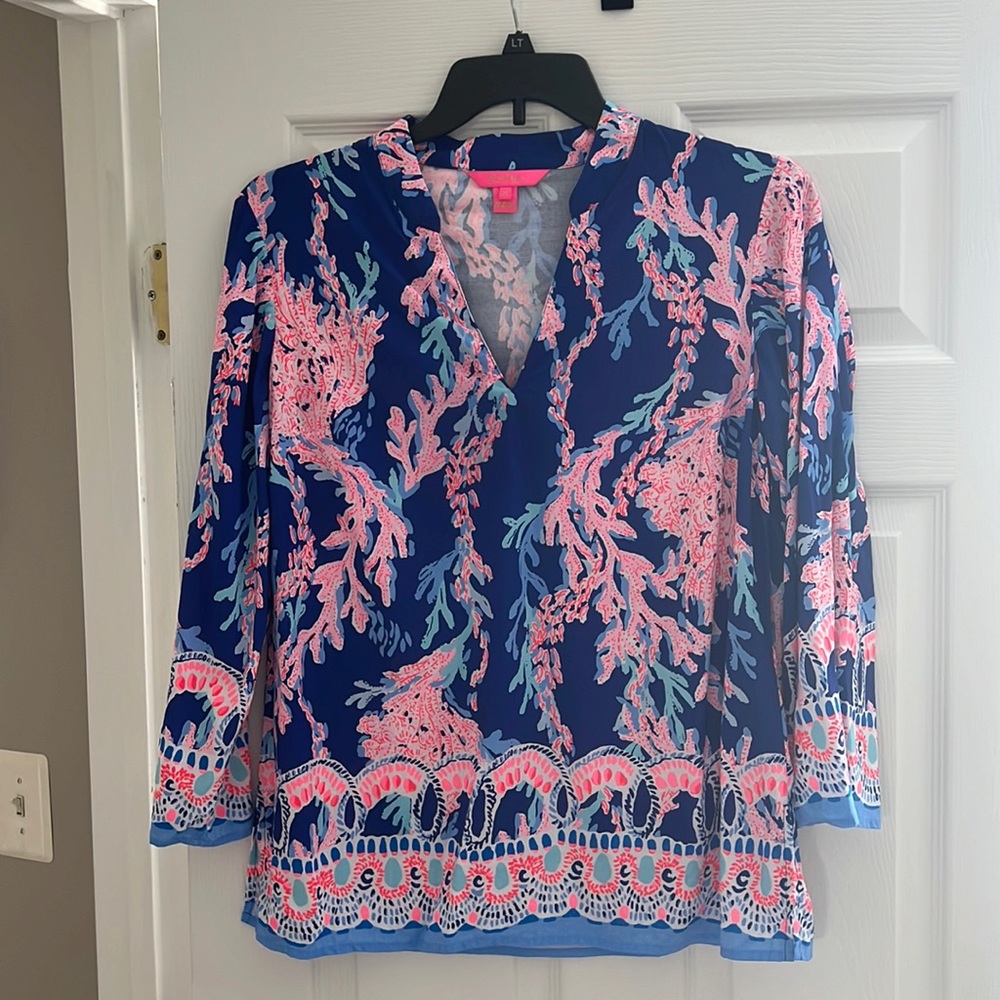 EUC Lilly Pulitzer Tunic Top size M Borealis Blue Swim on Over